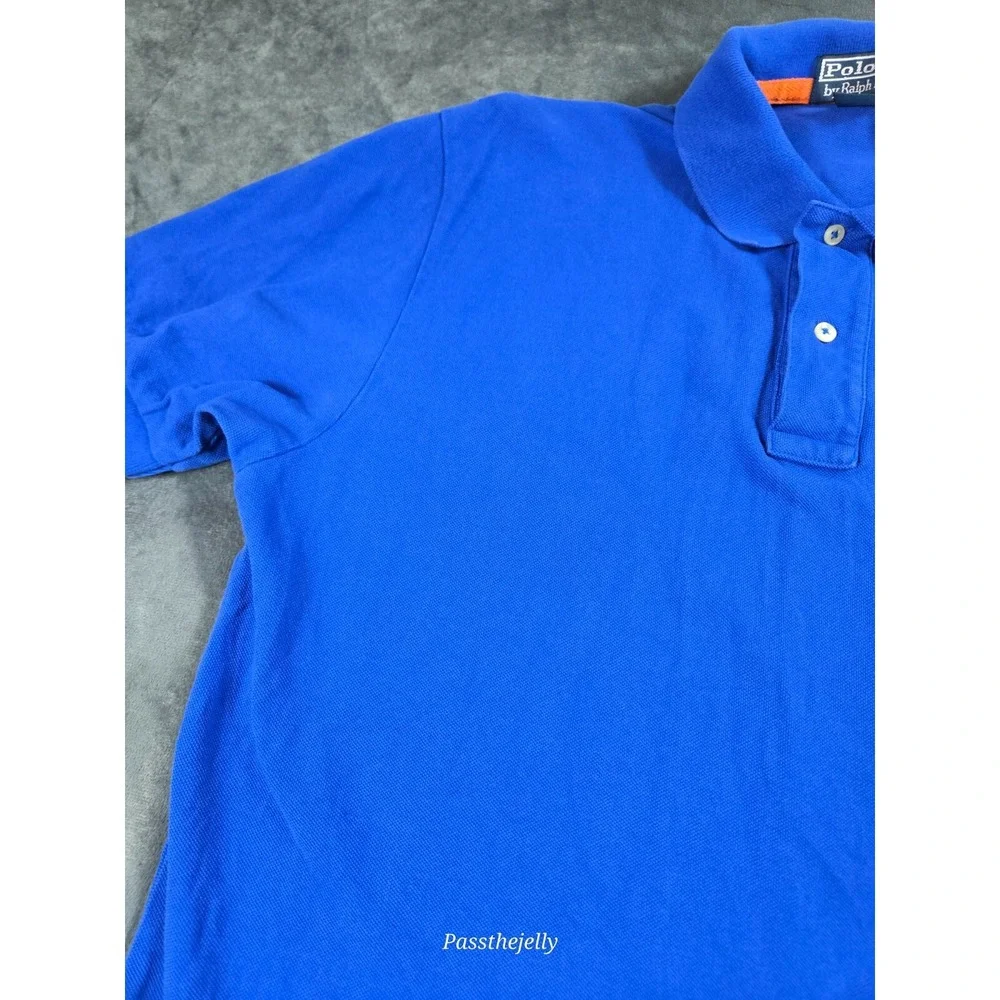 Vtg Polo Ralph Lauren Shirt Mens Large Big Crest‎ Blue Jockey Club Golf Y2K